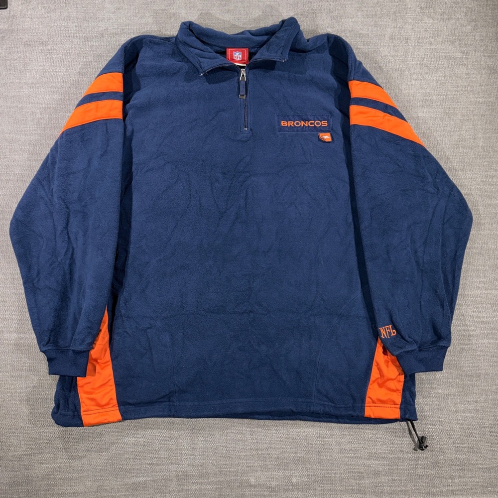 NFL Denver Broncos Fleece Pullover Mens XL Blue Orange Good 1/4 Zip Sporty